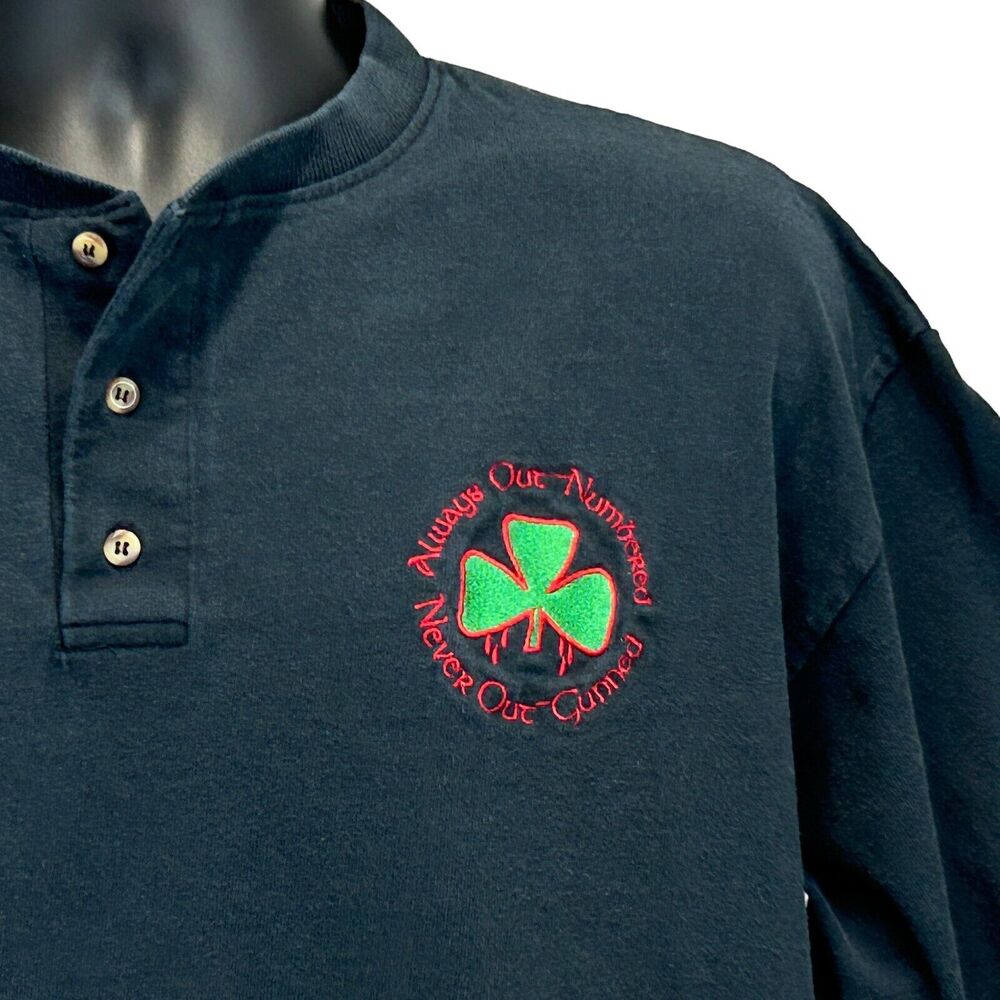 Vintage Always Outnumbered Never Outgunned T Shirt Mens XL X-Large Black Irish